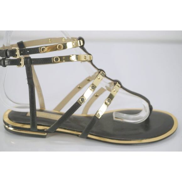 Michael Kors Hollie Studded Ankle Strappy Caged Thong Sandal SZ 6.5 Gold $350 - Picture 2 of 10